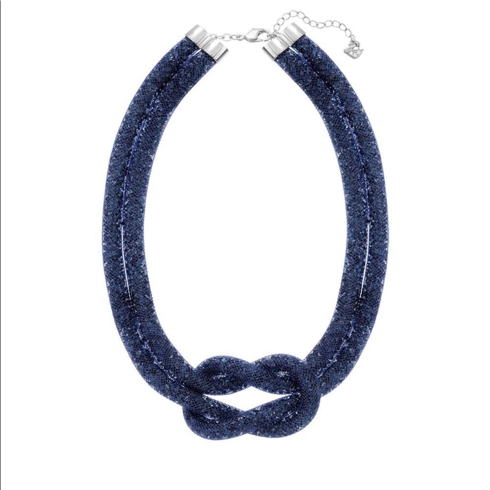 Navy Swarovski knot necklace